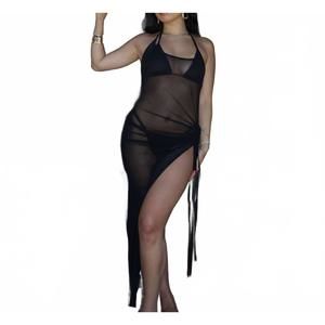 NEW KISSKILL seraphina mesh halter maxi dress in black